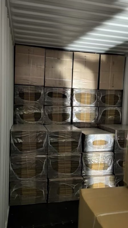 Inside the container during loading.